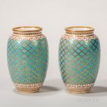 Pair of Minton Porcelain Turquoise-glazed Vases, England, c. 1880, each with an allover gilded