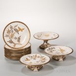 Fifteen-piece Worcester Porcelain Partial Service, England, 1884, each gilt, bronze, and platinum