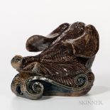 Martin Brothers Glazed Stoneware Spoon Warmer, England, late 19th century, modeled as a boar's