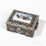 Russian .917 Silver, Cloisonne, and En Plein Enamel Box, Moscow, 1908-17, Feodor Ruckert, maker,