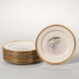 Twelve Lenox China Hand-painted Fish Plates, Trenton, New Jersey, early 20th century, gilded trim