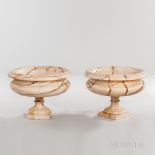 Pair of Italian Carved Marble Tazzas, bowl mounted atop a socle and base, dia. to 21, ht. 15 1/2 in.