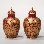 Pair of Crown Derby Porcelain Sang de Boeuf Vases and Covers, England, c. 1885, bulbous shapes