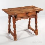 Continental Pine Trestle Table, 18th century with later parts, two-board top fastened with