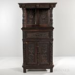 Jacobean-style Carved Oak Cupboard, probably England, late 19th/early 20th century, molded cornice