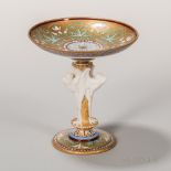 Minton Porcelain Miniature Tazza, England, c. 1862, polychrome enameled and gilded dish and base,