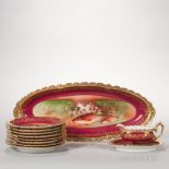 Ten-piece Limoges Porcelain Fish Set, France, early 20th century, polychrome enameled and hand-