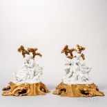 Pair of Dore Bronze-mounted Sevres Bisque Figural Groups, France, 20th century, each with posed