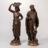 Albert Rolle (French, b. 1816) Pair of Bronze Figures of a Fisherman and Woman, each modeled