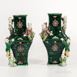 Pair of Famille Noir "Five Boys" Vases, China, late 19th century, with angularly bulged belly, rect