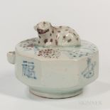 Blue and Copper White Porcelain Water Dropper, Korea, 19th century, octagonal, surmounted with a my