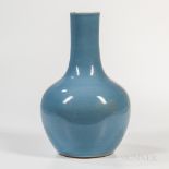 Sky Blue-glazed Vase, China, 19th/20th century, tianqiuping-form, white-glazed interior, unglazed b