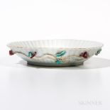 Export White Porcelain Petaled Dish, China, 19th century, decorated with applied lotus flower scrol