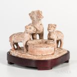 Tomb Pottery Figural Goat Group, China, red earthenware with traces of pigment, depicting three goa