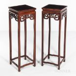 Pair of Hardwood Tall Stands, China, late 19th/early 20th century, burlwood panels set in hardwood