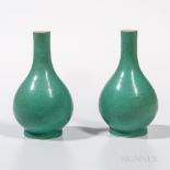 Pair of Small Crackle-glazed Turquoise Blue Bottle Vases, China, 19th/20th century, pear shape with