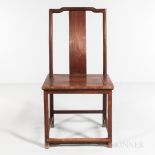 Hardwood Yoke-back Side Chair, China, 20th century, curved crest rail, S-shaped splat, seat panel s