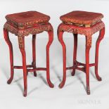 Near Pair of Red Lacquered, Carved, and Gilded Incense Stands, China, early 20th century, tops with