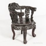 Rosewood Chair, China, 19th/20th century, with round seat, decorated with carved openwork designs,