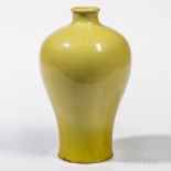 Yellow-glazed Meiping Vase, China, 18th century, the body rising to full rounded shoulders, with lo