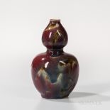 Flambe-glazed Double Gourd Vase, China, with rolled mouth rim, the red glaze mottled with brown to