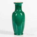 Crackled Apple Green Vase, China, 19th/20th century, baluster shape with banded mouth rim, on a bis