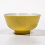 Yellow-glazed Bowl, China, 19th/20th century, shallow bowl, on a short raised foot, white-glazed in