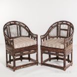 Pair of Horseshoe-back Lacquered Bamboo Armchairs, China, late 18th century, openwork backs and arm