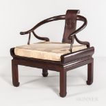 Rosewood Horseshoe-back Armchair, China, late 20th century, fitted upholstered foam cushion, ht. 32