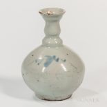 Blue and White Porcelain Bottle, Korea, 19th century, globular form with a long undulating neck and