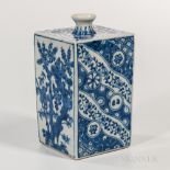 Square Blue and White Wine Bottle, Japan, 19th/20th century, decorated with two bird-and-flower des