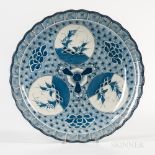 Large Blue and White Charger, Japan, possibly 19th century, with raised floral rim, decorated with