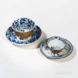 Two Sets of Batavia Brown-glazed Blue and White Cups and Saucers, China, 19th century, both upturne