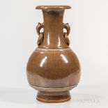 Crackle-glazed Brown Vase, China, pear shape with waisted neck and everted mouth, with stylized ele