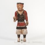 Tomb Pottery Warrior, China, standing with hands positioned to hold weapons in military costume, wi