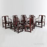 Set of Ten Hardwood Dining Chairs, China, 20th century, two "Southern Official's Hat"-type armchair