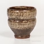 Tatsuzo Shimaoka (1919-2007) Tea Bowl, Japan, high cup-form with concave ring around upper body, de