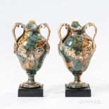 Pair of Wedgwood & Bentley Variegated Three-handled Vases