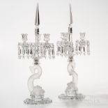 Pair of Assembled Frosted Glass Dolphin Candelabra