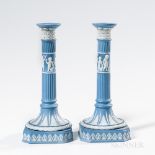 Pair of Wedgwood Solid Blue Jasper Candlesticks