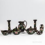 Eight Wedgwood Enamel Decorated Black Basalt Items