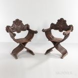 Pair of Walnut Savonarola Chairs