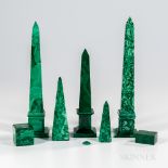 Seven Malachite and Malachite-veneered Decorative Objects