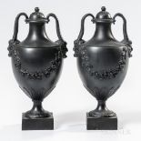 Pair of Wedgwood & Bentley Black Basalt Vases and Covers