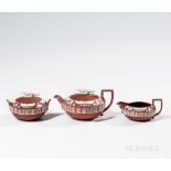 Three-piece Wedgwood Rosso Antico Egyptian Tea Set