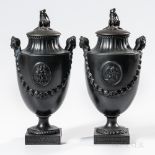 Pair of Wedgwood & Bentley Black Basalt Vases and Covers