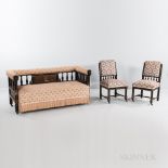 Kimbel & Cabus "Modern Gothic" Ebonized Wood and Marquetry Sofa and Two Side Chairs