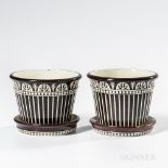 Pair of Wedgwood Brown Slip-decorated White Terra-cotta Cache Pots with Underdishes