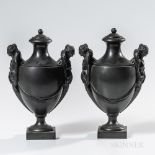 Pair of Wedgwood & Bentley Black Basalt Vases and Covers