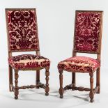 Near Pair of Louis XIV Walnut Upholstered Side Chairs